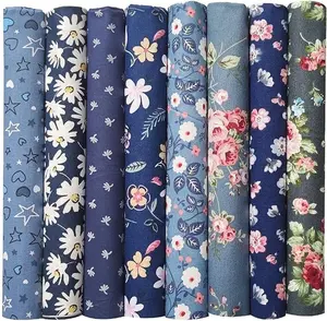 8pcs Cotton Patchwork Fabric Dark Blue Daisy Pattern Precut Fabric Quarter Bundles for DIY Scrapbook Handmade Sewing, 18 x 22 inches