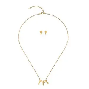 Stately Steel Triple Cross Necklace and Earrings