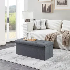 35-Inch Modern Folding Storage Ottoman - Footrest, End-of-Bed Stool, Indoor Furniture for Living Room, Bedroom