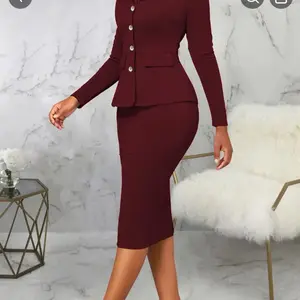 Business Casual Two-piece Set, Button Front Blazer & Skirt Outfits, Women's Clothing Womenswear Dress Matching