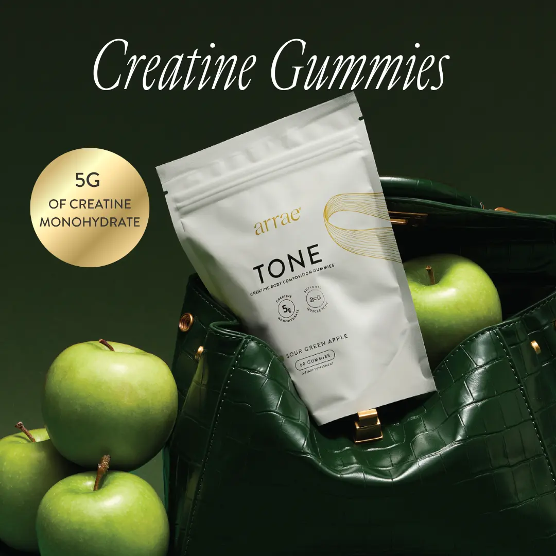 Arrae Sour Green Apple Tone| Women's Creatine Monohydrate Gummies| Gut-Friendly Formula| Sour Green Apple Flavor| 15-Day Supply  Fitness Dietary Supplement Edible