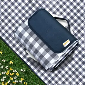 Outdoor Picnic Blankets Waterproof Foldable Sandproof, Large Gingham Cute Picnic Mat Washable Portable for Park Beach Camping Courtyard (Navy Blue, 60"×80")