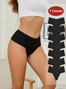 Women's High-Waisted Seamless Thong Panties, Comfortable Breathable Basic Design, Suitable for All Seasons Ladies Underwear Set, Womenswear, Soft Comfy Panties