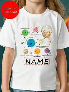 Customizable ' T-Shirt with a Planet Series Design, Perfect for Casual Wear, Featuring a Round Neck And Short Sleeves, Ideal As a Gift for Summer Parties And Gatherings (3-13Y)