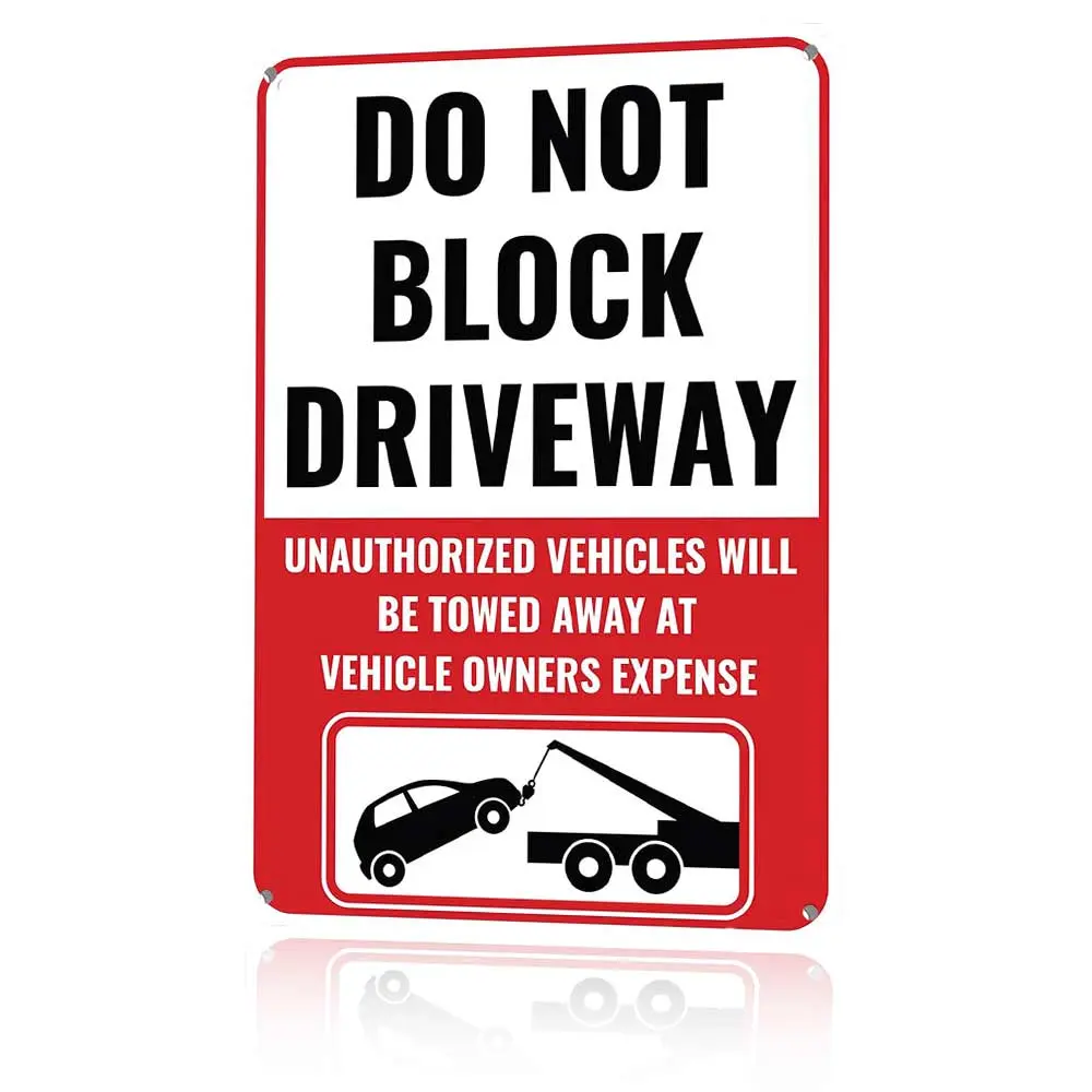 Do Not Block Driveway Unauthorized Vehicles Will Be Towed Metal Sign 12x8 In Aluminum, Vintage Warning Tin Sign for Driveway, Yard, Street, Retro Tow Warning Wall Art, 12x8 Inch Aluminum Plaque