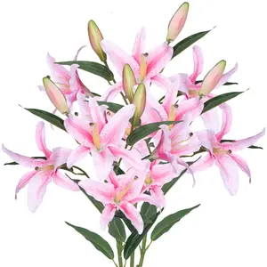 Lily Artificial Flowers Bulk 30” Long Stems 12 Silk Flower Heads Bouquet Wedding Decoration Indoor Home Decor DIY Floral Crafts Table Centerpiece, 3pcs