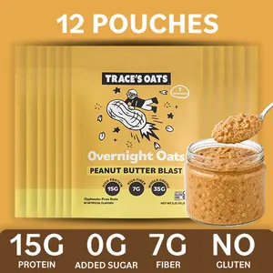 Peanut Butter Blast Overnight Oats – Trace's Oats, 12 Pack, 15g Protein, 0g Added Sugar, Gluten Free | High Protein Breakfast