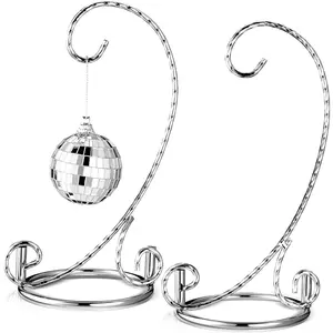 MorningRo 2 Pcs Small Twisted Ornament Display Stand 7.5" H Ornament Hanger Stand Holder Hanging Terrarium Holder for Wedding Christmas Home Office Decor(Silver)