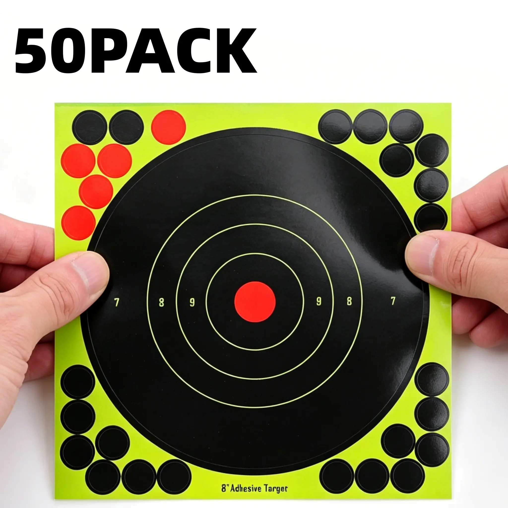 50 Pack 8 Inch Bullseye Shooting Target Stickers,Self Adhesive Plain Target Paper,High Visibility Reactive Targets for Indoor Outdoor Shooting Range Practice