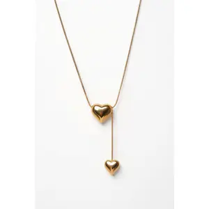 Double Heart Lariat Necklace