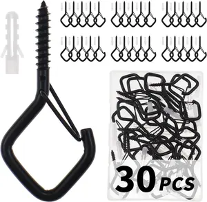 CADONO 30 PCS Cup Screw-In Hanger Hooks with Safety Buckle, Windproof Screw Hooks Perfect for Hanging Outdoor String Lights, Plants, and Patio Lights,For Ceiling and Wall Mount, 2.2 Inches in Black
