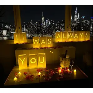 It Was Always You Light Up Letters with 30  Lights Candles and 1000 Red &  Rose Petals - Luminary Bags Engagement Party Decorations & Anniversary Decorations Ideal  For Men & Women
