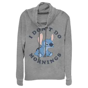 Juniors Womens Lilo & Stitch I Don't Do Mornings Stitch Cowl Neck Sweatshirt