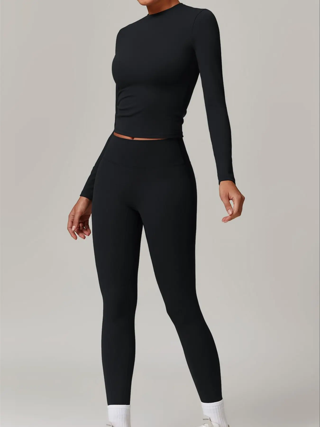 Women's Sporty Long Sleeve Yoga Pants Set, Tight Fit Yoga T-Shirt and Leggings Two-Piece Set, Outdoor Fitness Running Wear, Outdoor Sportswear, Yoga Clothes Set, High Elastic Activewear