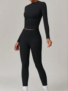Women's Sporty Long Sleeve Yoga Pants Set, Tight-Fitting Yoga Top & Leggings Two-Piece, Outdoor Fitness Running Wear, Yoga Clothes Set