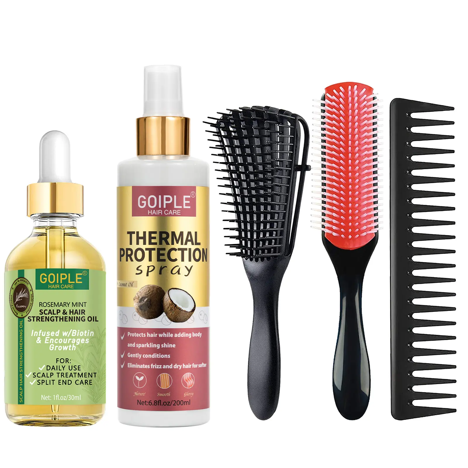 5 Count Coconut Heat Protection Spray Set- Rosemary Hair Growth Oil for Women, Men, Kids, Moisturize Root Enhancer Thickening Regrowth Formula