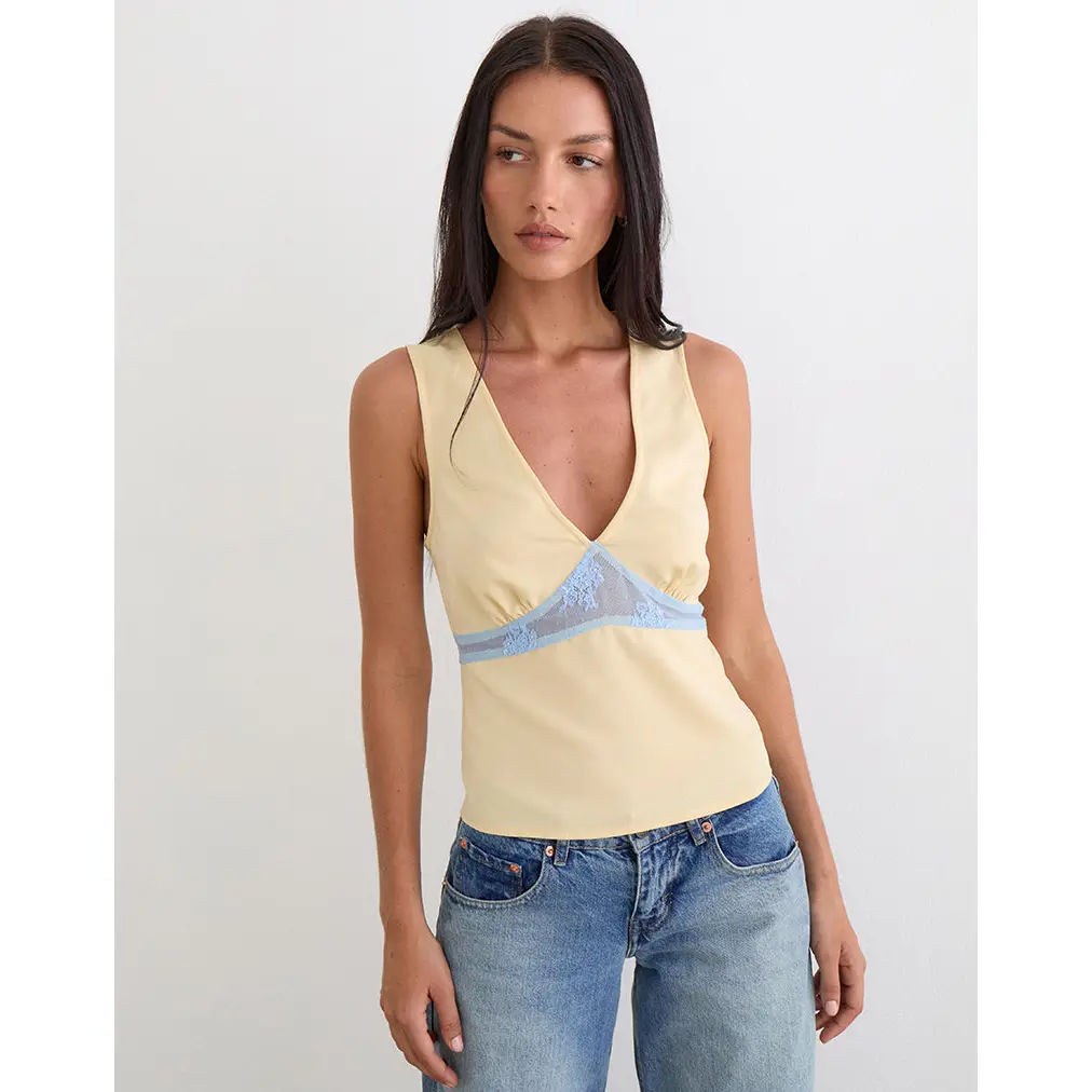 Valeska Lace Insert Top in Satin Lemon