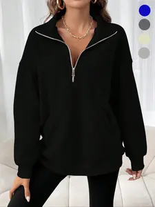 Autumn Winter New Loose Long Sleeve Hoodie Half Zipper Pocket Sweatshirt Jacket, Casual Fashion Pullover for Men Women Womenswear
