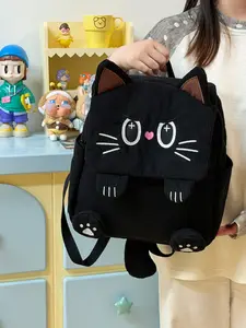 Cute Cat Design Plaid Backpack, Unisex School Bag, Daily Use, Versatile Bookbag, Perfect for Students, Casual Outing, All Seasons