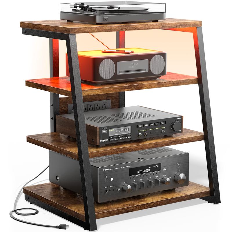 AV Media Stand with Outlets, Vinyl record player stand, Stereo Audio ...