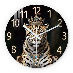 Leopard Print Wooden Wall Clock, Silent 10-24 Inch Battery Operated, Ideal for Living Room Bedroom Office, Mother's Day Easter April Fools' Gift