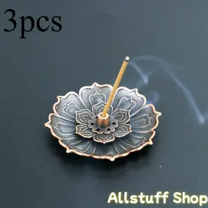 3pcs  Tibetan Eight Treasure Incense Burner - Zinc Alloy Metal with Intricate Floral Engravings, Battery-Free Safe Design for Home Decor, Zen Desk Accessory & Birthday Gift, Incense Holder