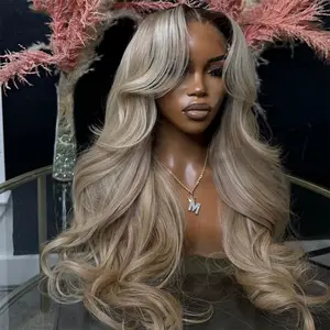 Ombre Brown Roots Ash Blonde Wigs Human Hair 180% Density 13x6 Body Wave HD Thin Lace Front Wig for Women Glueless Ombre Blonde Colored Lace Front Wigs SpringStatements