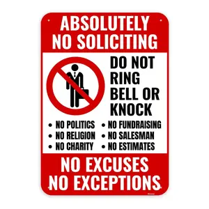1PC No Soliciting Sign for Home, 12 x 8 Inches - Aluminum - Do Not Knock Please Dont Ring Doorbell - No Silication Solicitors Soliciting Sign for Front Door Home House
