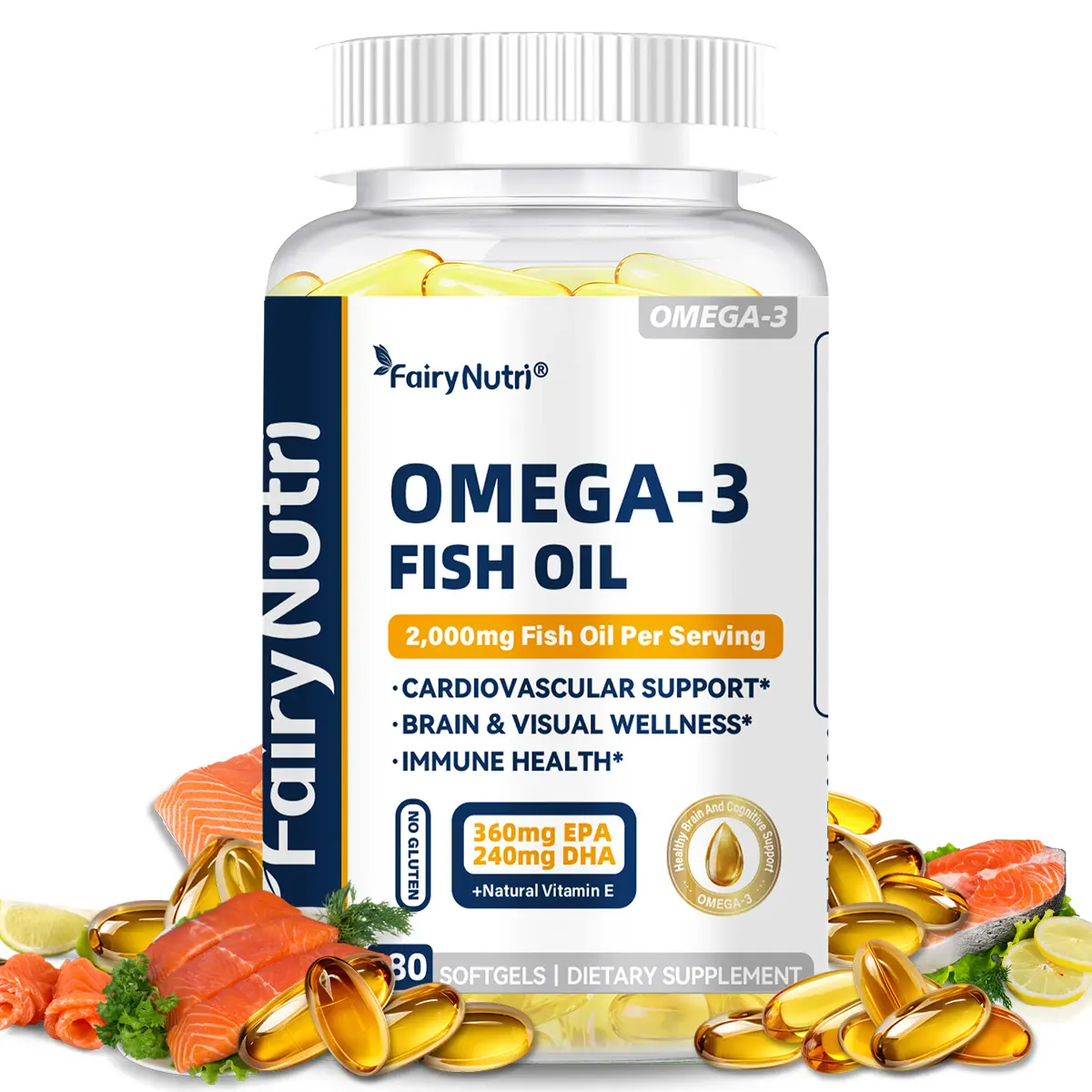 Omega-3 Fish Oil 2000mg with EPA 360mg & DHA 240mg - 180 Softgels for Brain Heart Skin Joint Health US cGMP Certified Dietary Supplement
