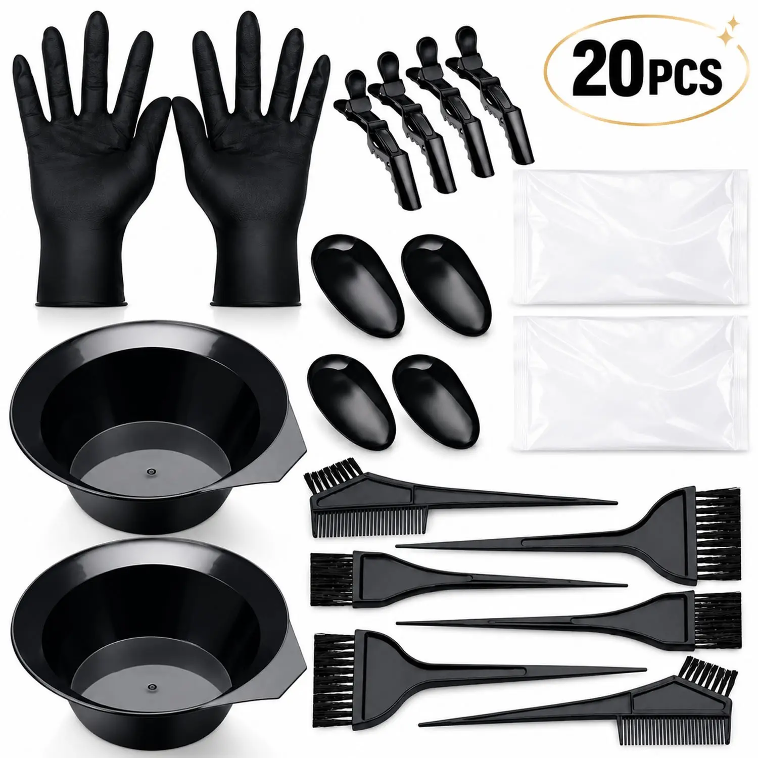 5/12/20Pcs Hair Coloring Kit, Highlights Hair Color Kit, Hair Dye & Highlighting Tools Set with Mixing Bowls, Tint Brushes, Gloves, Cape & Hair Clips, All-in-One Dyeing Supplies for Home Salon Use, Hair Stylists & DIY Coloring
