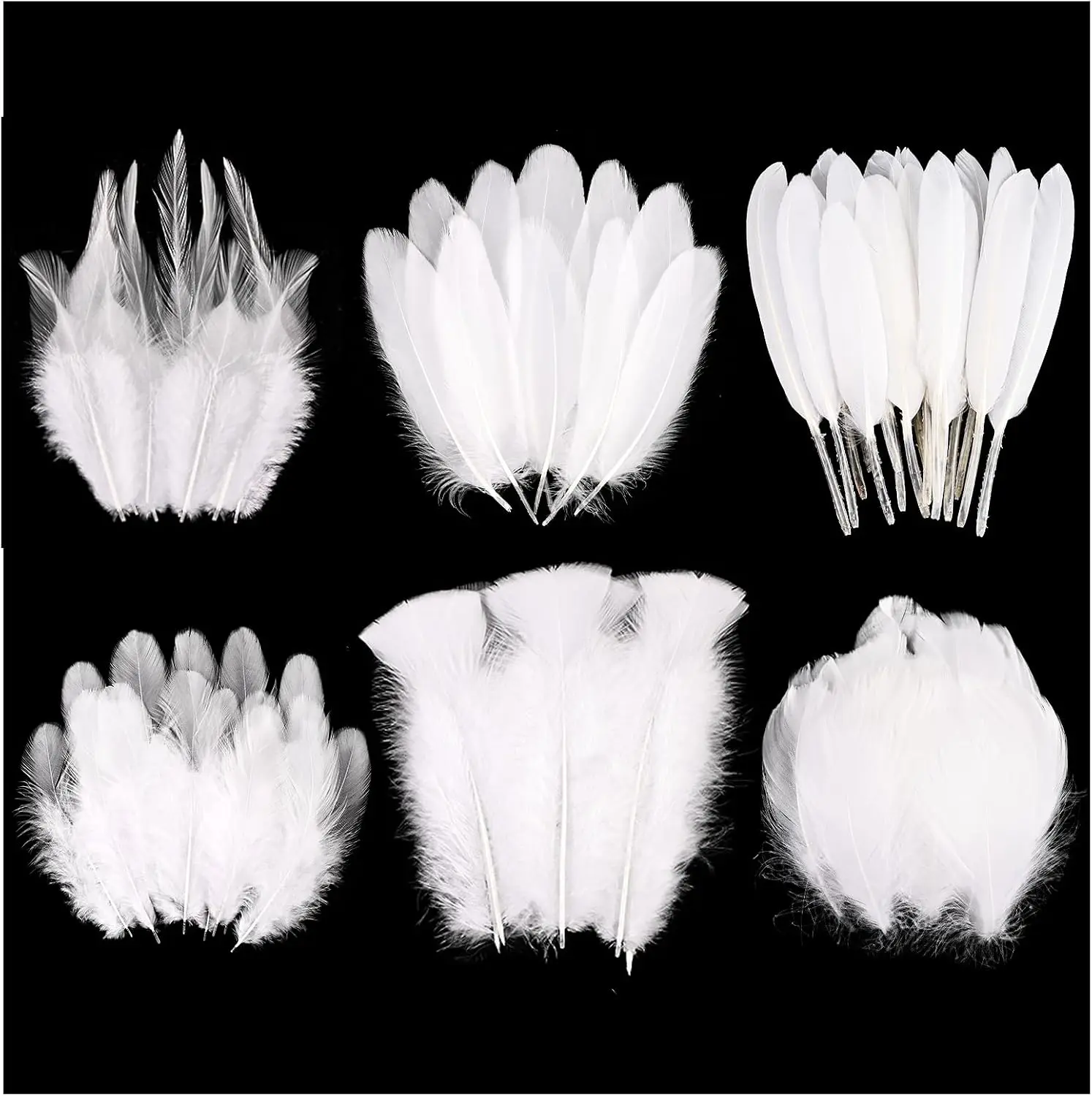 180 PCS White Feathers for Crafts 6 Style Mixed Craft Feathers Bulk