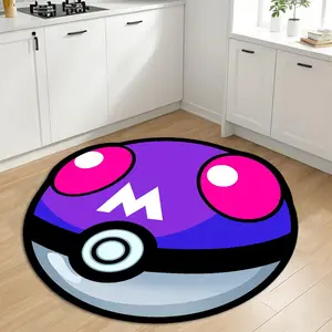Creative Pokeball Design Round Rug, Soft Comfortable Living Room Rug, Home Decor Rug for Bedroom, Machine Washable Rug, Modern Indoor Rug, Modern Area Rug