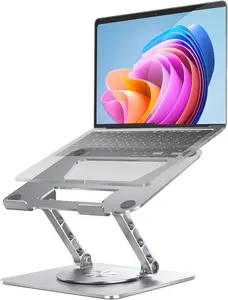 foldable laptop stand,Laptop Stand for Desk, 360 Rotating Base, Ergonomic Foldable Computer Stand for Laptop Riser Height Adjustable, Compatible with  Laptops 10-17" - Silver