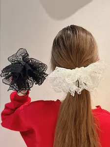 French Lace Skirt Bow Hair Tie, Scrunchies, Fashionable Butterfly Trim, Simple Korean Style, Elegant Design, Perfect for Daily Use and Parties