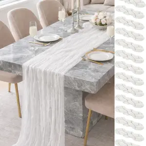 10 Pcs Sage White Table Runner Bohemian Country-Style Table Runner, Suitable for Weddings, Baby Baptism Parties and Holiday Decorations