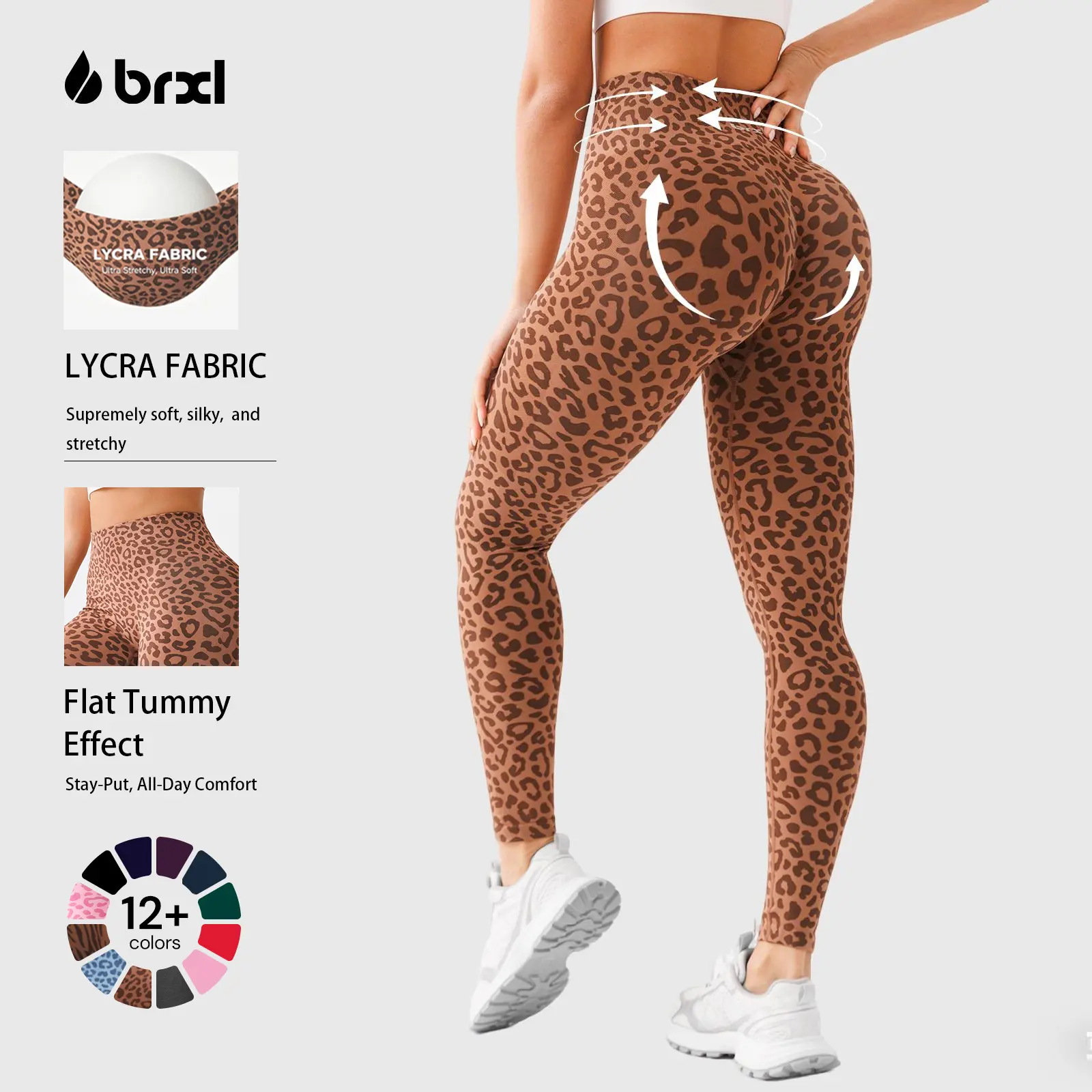 BRXL Lycra Fabric High-Waisted Yoga Leggings - Butt Lifting, No Front Seam, Breathable, Tummy Control, Seamless for Yoga, Pilates, Gym Workouts, S