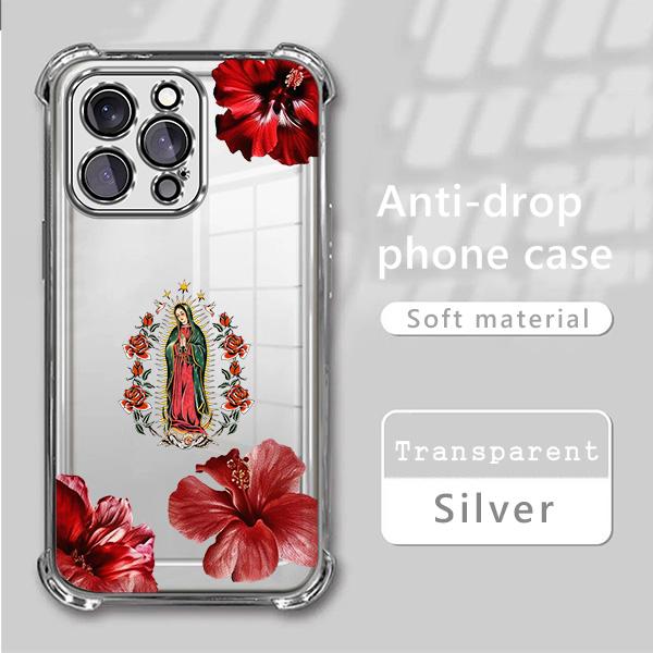 Virgin Mary and Flowers Pattern Phone case for iPhone 17Pro Max Air 16Plus E 15 14 13 12 11 Samsung Galaxy S26Ultra S25 S24FE S23 S22 cases, Soft TPU, Bumper Drop Protection, Rugged Durable Back Cover, Perfect Gift for Girls anti-fall mobile phone case