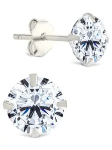 Sterling Silver Round Cut Prong Set Stud Earrings