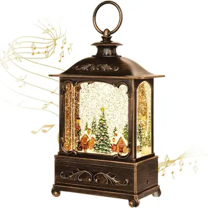 Christmas Lantern, Lit Christmas Snow Globe Lantern-with USB+ Music Christmas Water Lantern Snow Globe Portable Creative Cute Christmas Decorations and Charming Gifts(Forest House