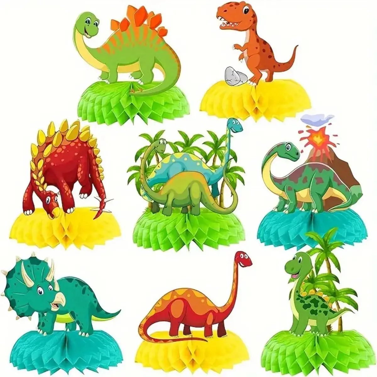 Dinosaur Party Table Decoration 8PCS 3D Honeycomb Centerpieces for Dinosaur Birthday Theme Supplies Christmas Premium Cardstock Easy Assemble Holiday Ornament Set