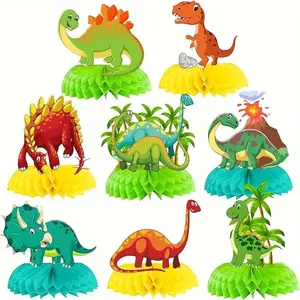Dinosaur Party Table Decoration 8PCS 3D Honeycomb Centerpieces for Dinosaur Birthday Theme Supplies Christmas Premium Cardstock Easy Assemble