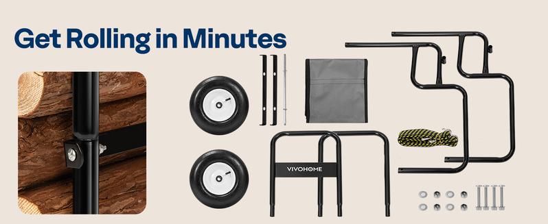 VIVOHOME Firewood Log Cart Carrier with Rubber Wheels and 600D Oxford Cloth, 250-300 LBS Capacity Heavy Duty Steel Dolly Hauler, Rolling Wood Rack Storage Mover for Easy Transport Indoor Outdoor Use