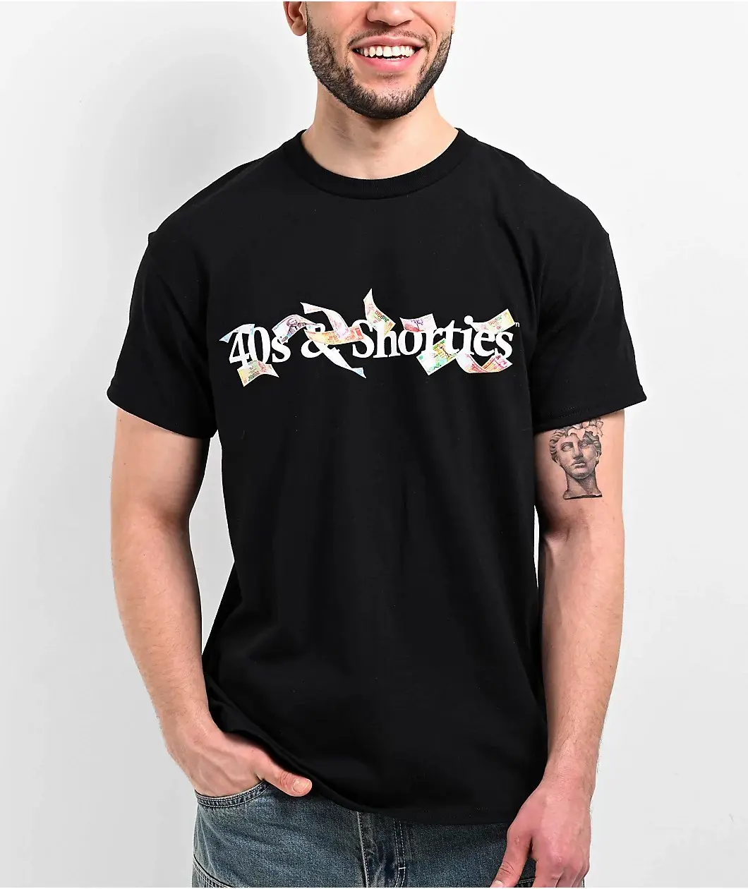 40s & Shorties Flying Euros Logo Black T-Shirt Casual Top Menswear