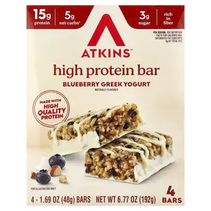Atkins High Protein Bar, Blueberry Greek Yogurt, 4 Bars, 1.69 oz (48 g) Each