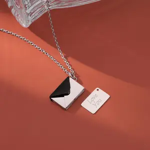 Forever Letter Envelope Pendant Necklace, Hidden Love Message Fashion Costume Jewelry Accessory