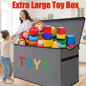 32gal Extra Large Toy Box Storage Basket with Lids, Collapsible Sturdy Toy Storage Organizer Boxes Bins Baskets for Kids, Boys, Girls, Nursery, Playroom, Closet Home Bedroom Office Nursery Storage Trunks