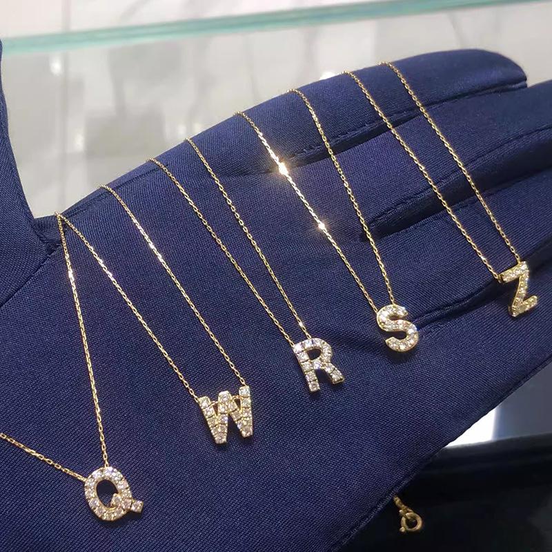 Dainty Pave Letter Necklace - 18K Gold Plated Initial Necklace - Diamond Letter Pendant Necklace- Gift for Her-  Valentine's gift for gf