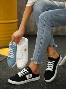 Women's Low-Top Canvas Shoes, Casual Lace-Up Sports Sneakers, Durable Tennis Walking Shoes, Comfortable Daily Wear