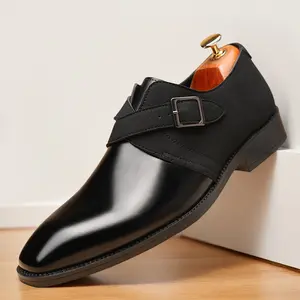 Large size elegant men's formal shoes with one foot - fashionable solid color low-heeled loafers, rubber sole suitable for business and wedding 19835B
