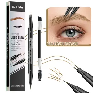 HelloKiss 2-fork micro eyebrow pen,creates natural smooth wild brows,waterproof sweatproof smudge-proof,multifunctional dual-ended design for daily makeup